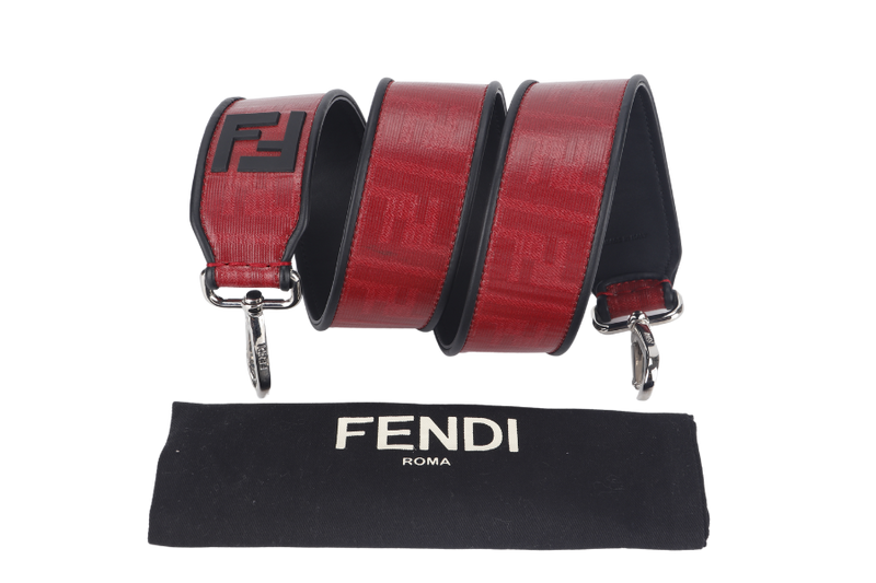 FENDI SHOULDER BAG STRAP LEATHER RED SILVER HARDWARE WITH DUST COVER