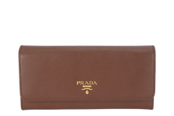 PRADA LONG WALLET BIFOLD (1M1132) BROWN SAFFIANO LEATHER GOLD HARDWARE WITH CARD