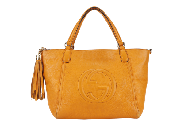 GUCCI SOHO SMALL TOP HANDLE BAG (369176) DARK YELLOW LEATHER GOLD HARDWARE WITH LEATHER STRAPS NO DUST COVER