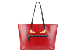 FENDI MONSTER ROLL TOTE RED LEATHER SILVER HARDWARE WITH DUST COVER