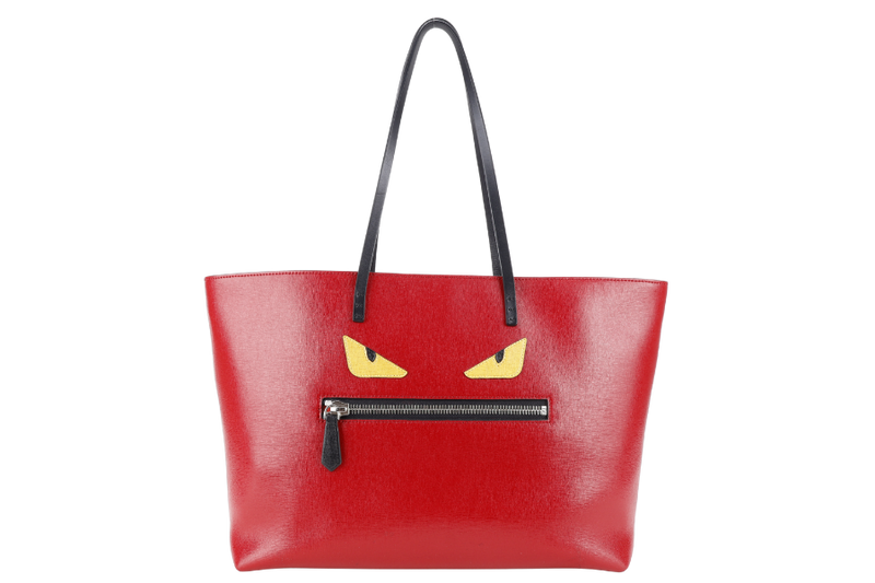 FENDI MONSTER ROLL TOTE RED LEATHER SILVER HARDWARE WITH DUST COVER