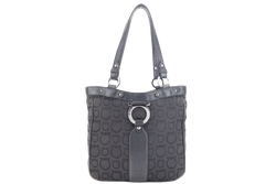 SALVATORE FERRAGAMO BLACK TOTE CANVAS WITH LEATHER LINING SILVER HARDWARE NO DUST COVER