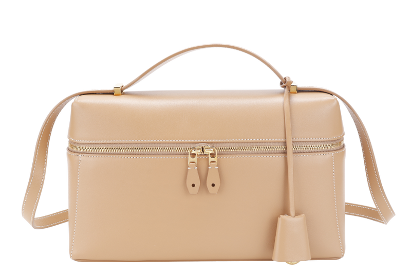 LORO PIANA EXTRA BAG L27 SMOOTH CALFSKIN LIGHT BAMBOO (DOK2) COLOR WITH GOLD HARDWARE AND BOX