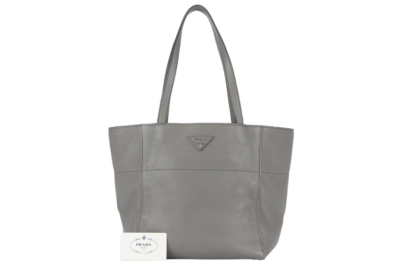 PRADA VITELLO DAINO TOTE BAG (BR5090) GREY LEATHER SILVER HARDWARE NO DUST COVER