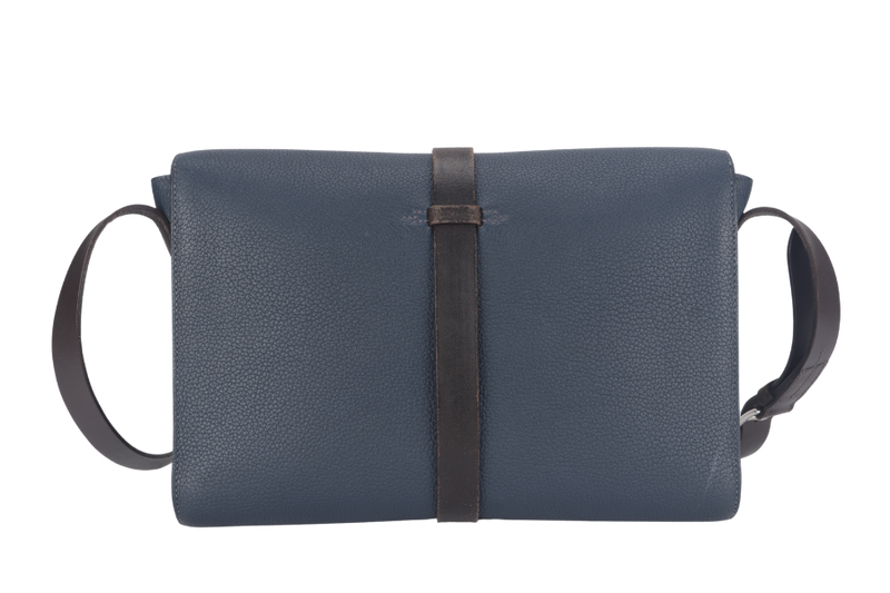 HERMES ETRIVIERE MESSENGER BAG BLUE CLEMENCE LEATHER SILVER HARDWARE STAMP R SQUARE (YEAR 2014) NO DUST COVER