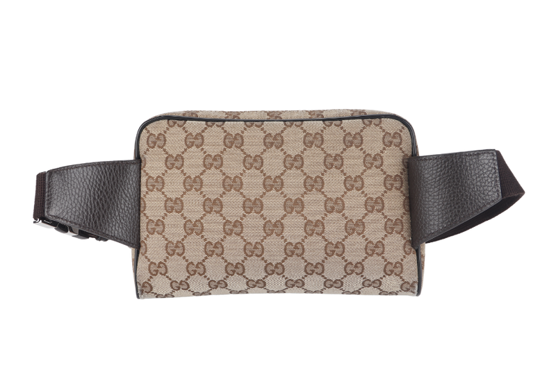 GUCCI GG BELT BAG (449174 486628) BROWN CANVAS SILVER HARDWARE NO DUST COVER