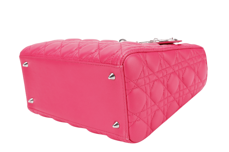 CHRISTIAN DIOR LADY DIOR MEDIUM PINK LAMBSKIN (15-BO-1103) WITH SILVER HARDWARE, CARD, STRAPS AND DUST COVER