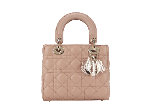 CHRISTIAN DIOR LADY DIOR SMALL (02-MA-1129) PINK LAMBSKIN GOLD HARDWARE WITH STRAP AND DUST COVER