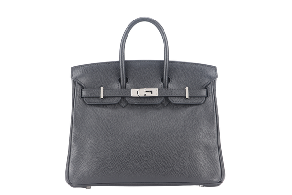 HERMES BIRKIN 25 BLACK EPSOM SILVER HARDWARE STAMP L (YEAR 2018) WITH LOCK, KEYS, RAINCOAT AND DUST COVER