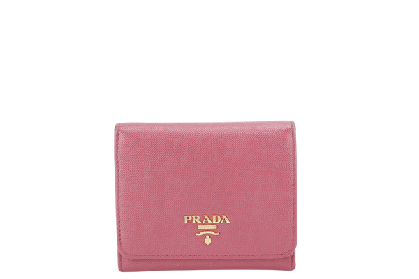 PRADA 1M0176 COMPACT WALLET BRUYERE SAFFIANO METAL GOLD HARDWARE WITH CARD NO DUST COVER
