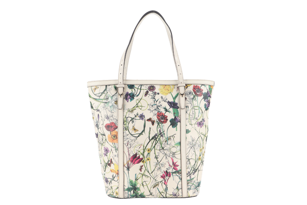 GUCCI FLORA TOTE WHITE LEATHER SILVER HARDWARE NO DUST COVER