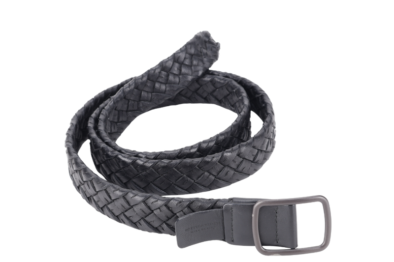 BOTTEGA VENETA BLACK BELT IN BLACK RUTHENIUM HARDWARE WITH DUST COVER