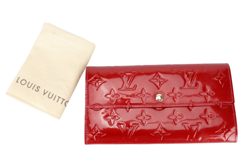 LOUIS VUITTON MONOGRAM VERNIS SARAH WALLET RED WITH DUST COVER