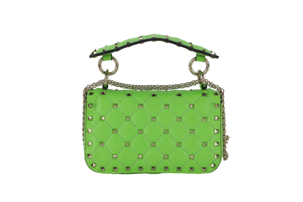 VALENTINO GARAVANI ROCKSTUD SPIKE MINI GREEN CALFSKIN CHAIN BAG SILVER HARDWARE NO DUST COVER