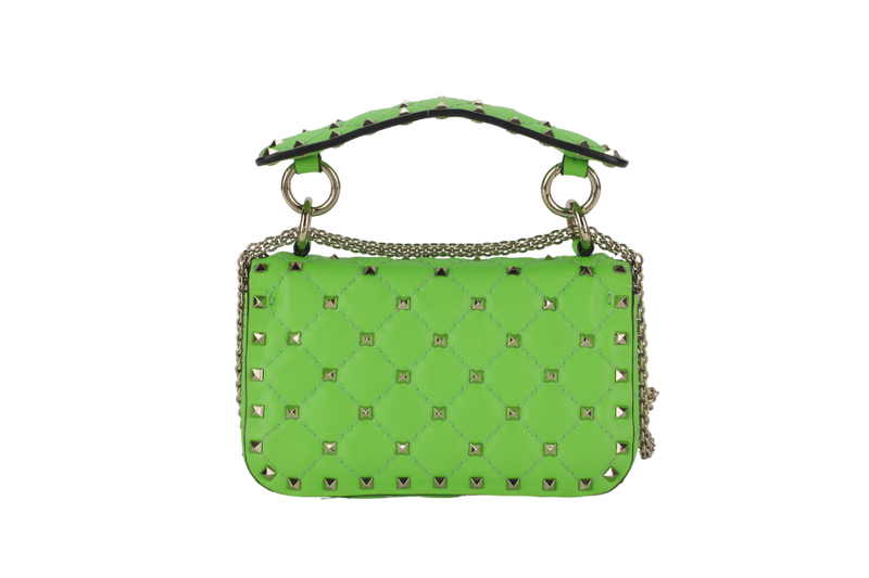 VALENTINO GARAVANI ROCKSTUD SPIKE MINI GREEN CALFSKIN CHAIN BAG SILVER HARDWARE NO DUST COVER