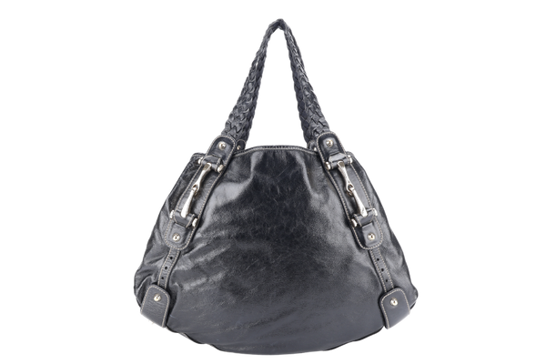GUCCI PATENT LEATHER PEIHAM BLACK HOBO BAG WITH DUST COVER