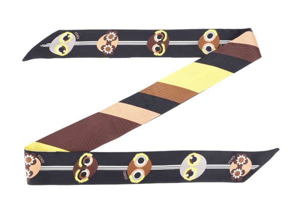 FENDI MONSTER DOUBLE SIDED SILK TWILLY, BLACK, BROWN, YELLOW, PINK COLOR, NO BOX