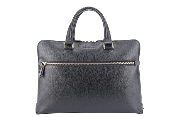 SALVATORE FERRAGAMO RIVIVAL 3.0 BLACK LEATHER BRIEFCASE GOLD HARDWARE NO DUST COVER