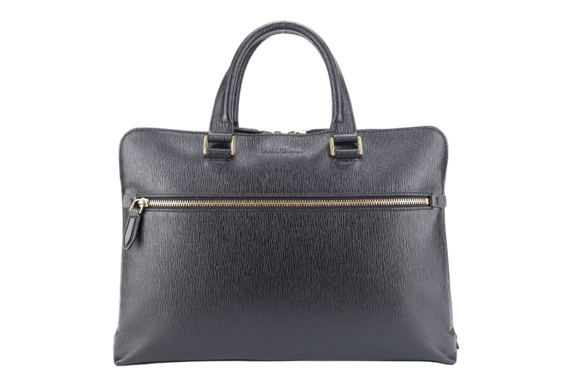 SALVATORE FERRAGAMO RIVIVAL 3.0 BLACK LEATHER BRIEFCASE GOLD HARDWARE NO DUST COVER