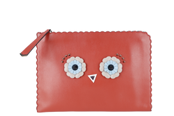 FENDI BUG'S EYE LEATHER CLUTCH BRICK COLOR WITH DUST COVER AND BOX