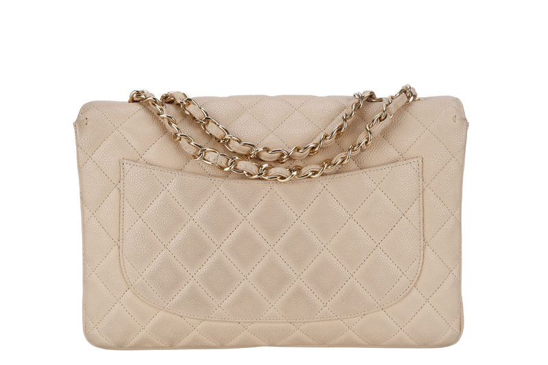 CHANEL CLASSIC FLAP BAG JUMBO BEIGE CAVIAR LEATHER GOLD HARDWARE (1293xxxx) NO DUST COVER