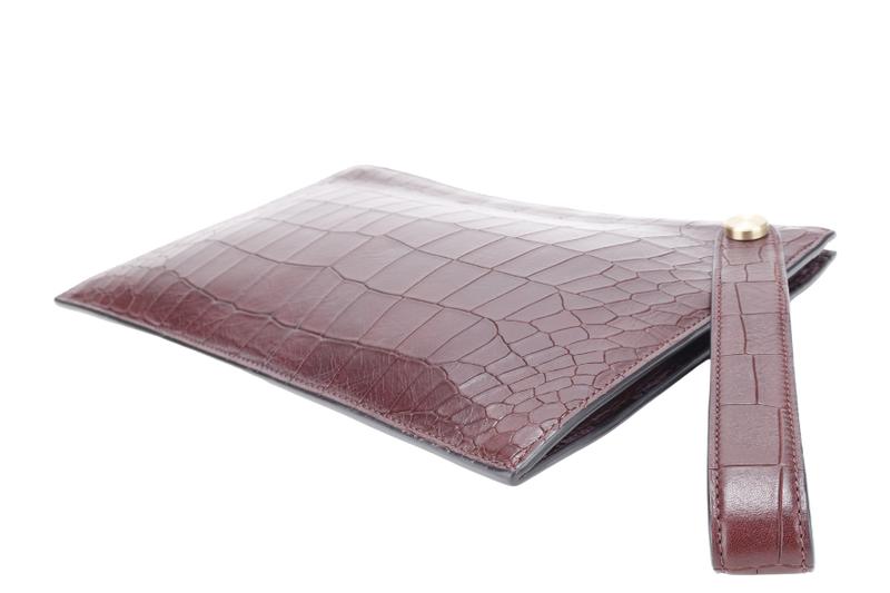 MULBERRY OXBLOOD EMBOSSED CROC LEATHER CLUTCH GOLD HARDWARE WITH DUST COVER
