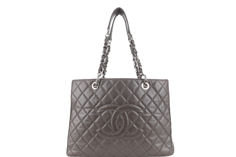 CHANEL GRAND SHOPPING TOTE (1503xxxx) GREY CAVIAR LEATHER SILVER HARDWARE WITH CARD NO DUST COVER