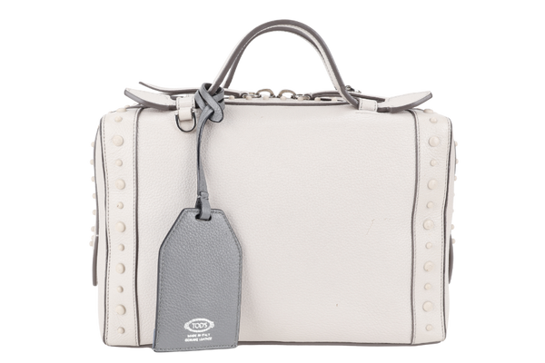 TOD'S DON BAULETTO LIGHT GREY CALF LEATHER SILVER HARDWARE WITH DUST COVER AND STRAPS