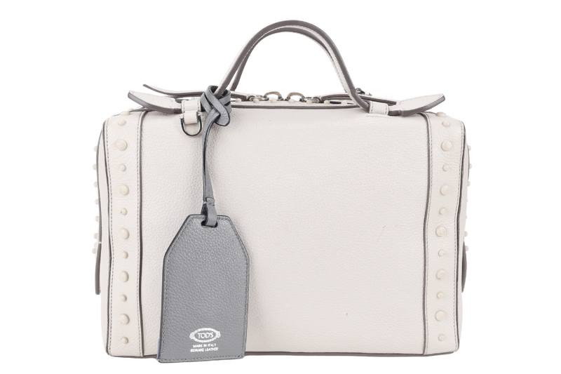 TOD'S DON BAULETTO LIGHT GREY CALF LEATHER SILVER HARDWARE WITH DUST COVER AND STRAPS