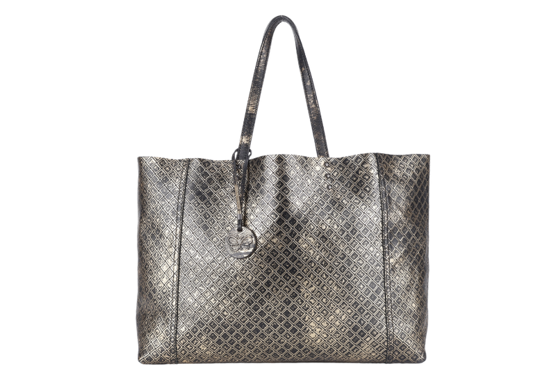 BOTTEGA VENETA INTRECCIO MIRAGE TOTE BAG (B00672364W) LARGE BLACK GOLD LEATHER NO DUST COVER