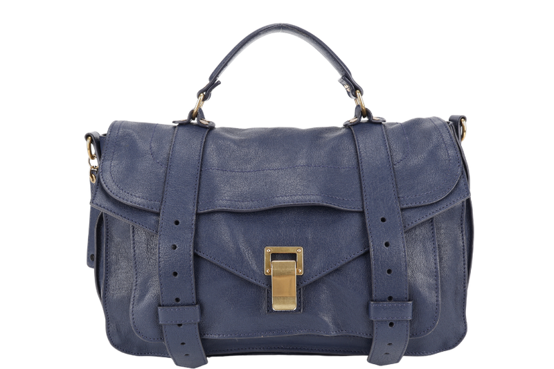 PROENZA SCHOULER PS 1 MEDIUM NAVY BLUE GOLD HARDWARE WITH STRAPS AND DUST COVER