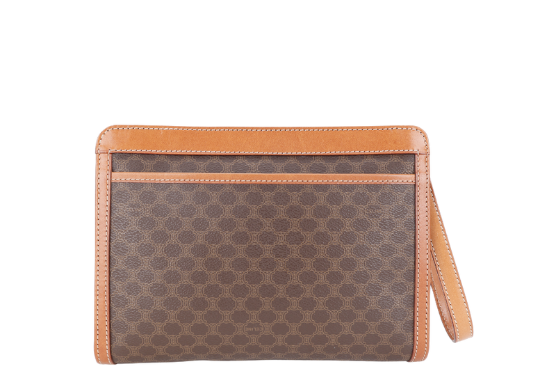 CELINE M94 MACADAM CLUTCH BROWN MONOGRAM COATED CANVAS GOLD HARDWARE NO DUST COVER