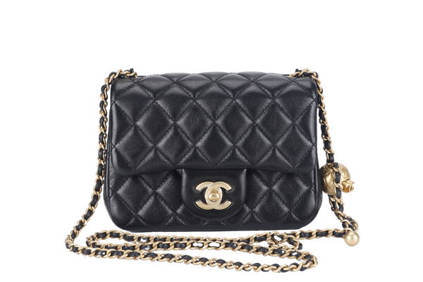 CHANEL CLASSIC FLAP SMALL PEARL BLACK LAMBSKIN GOLD HARDWARE MICROCHIP (G88xxxx) WITH DUST COVER AND BOX