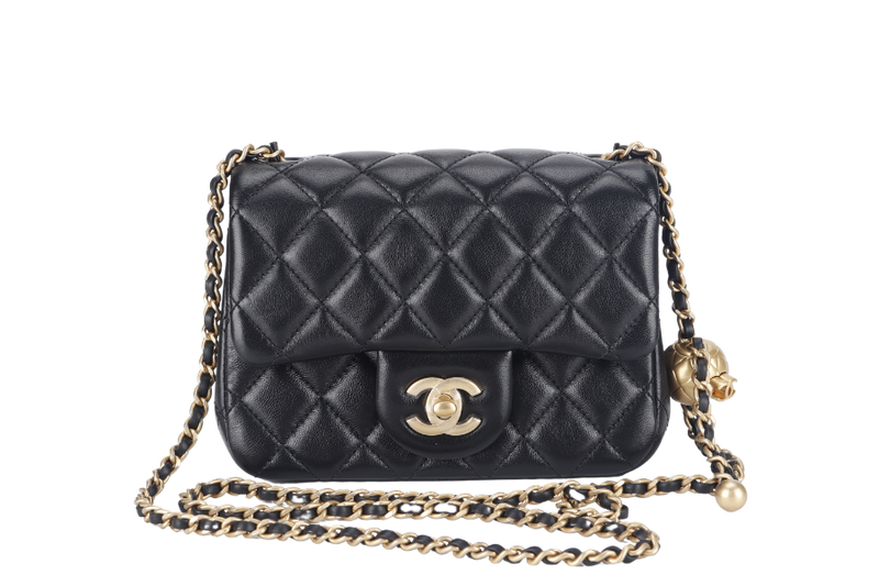 CHANEL CLASSIC FLAP SMALL PEARL BLACK LAMBSKIN GOLD HARDWARE MICROCHIP (G88xxxx) WITH DUST COVER AND BOX