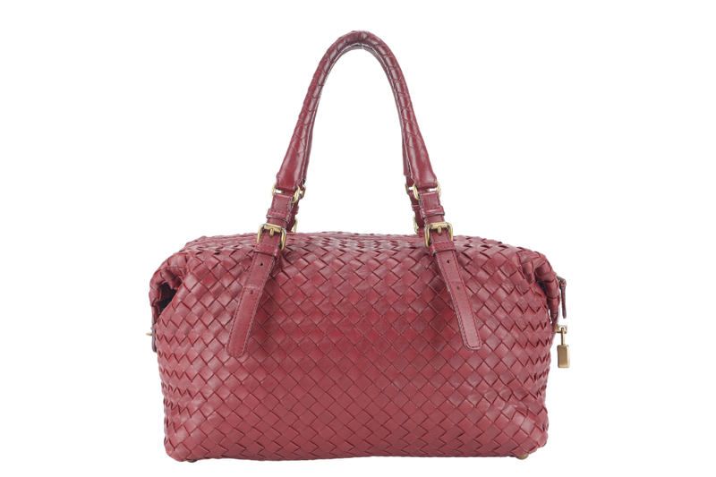 BOTTEGA VENETA BOSTON BAG MEDIUM RED LEATHER GOLD HARDWARE NO DUST COVER