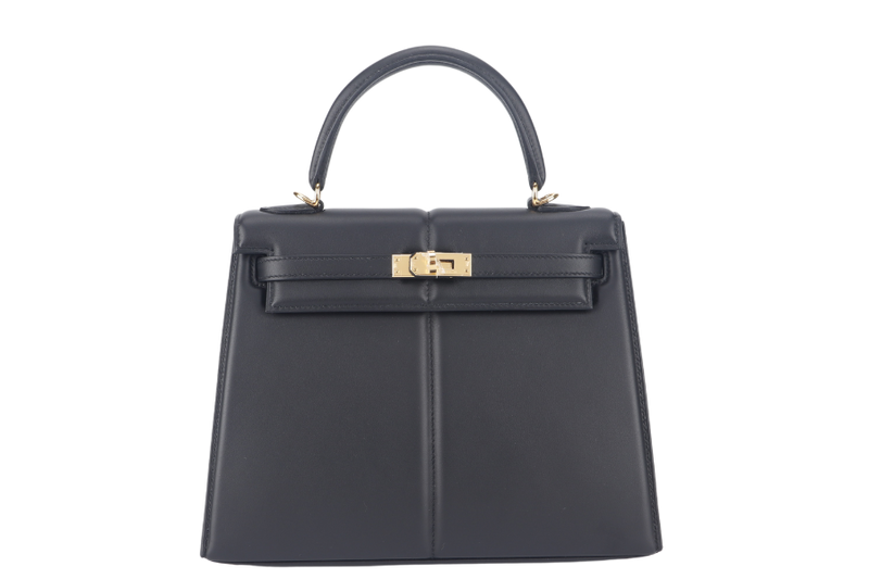 HERMES KELLY PADDED 25 STAMP Z (YEAR 2021) BLACK SWIFT LEATHER GOLD HARDWARE WITH LOCK&KEYS, RAINCOAT AND DUST COVER