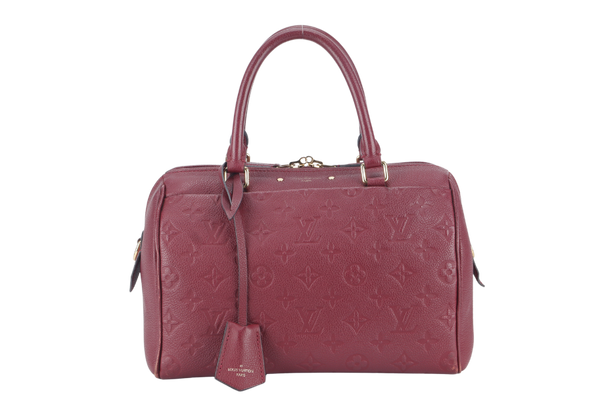 LOUIS VUITTON SPEEDY BANDOULIERE 25 (M44145) BURGUNDY MONOGRAM EMPREINTE GOLD HARDWARE WITH STRAPS, LOCK AND KEYS