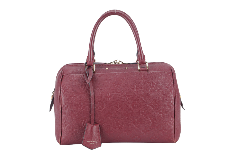 LOUIS VUITTON SPEEDY BANDOULIERE 25 (M44145) BURGUNDY MONOGRAM EMPREINTE GOLD HARDWARE WITH STRAPS, LOCK AND KEYS