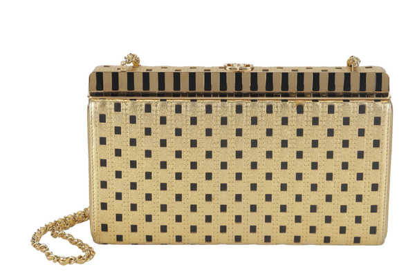 CHANEL LASER CUT CLUTCH METALLIC GOLD (2816xxxx) WITH CARD AND DUST COVER