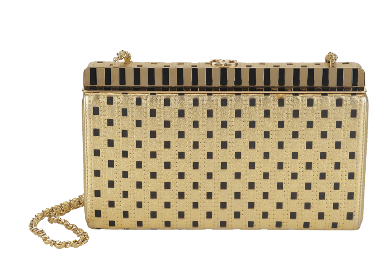 CHANEL LASER CUT CLUTCH METALLIC GOLD (2816xxxx) WITH CARD AND DUST COVER