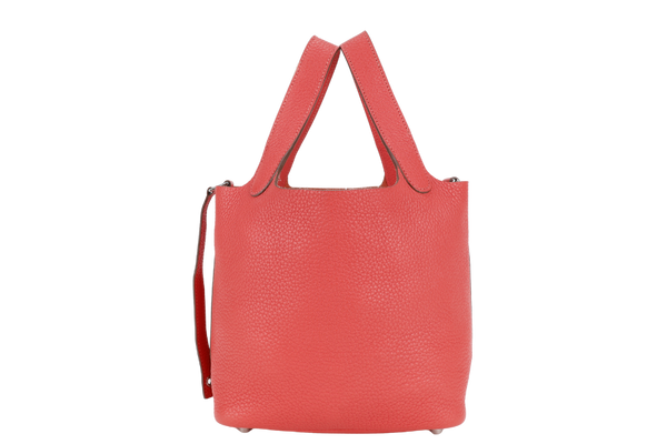 HERMES PICOTIN 18 STAMP P SQUARE (YEAR 2012) ROSE EXTREME CLEMENCE LEATHER SILVER HARDWARE WITH PADLOCK & KEY, THIRD PARTY INTERIOR ORGANIZER AND DUST COVER