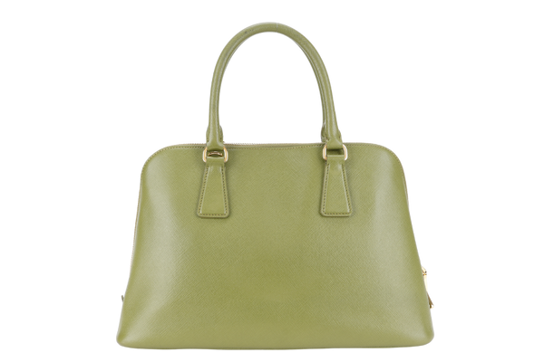 PRADA LIME GREEN SAFFIANO LUX LEATHER (BL0837) PROMENADE SATCHEL GOLD HARDWARE WITH STRAPS ,CARD AND DUST COVER