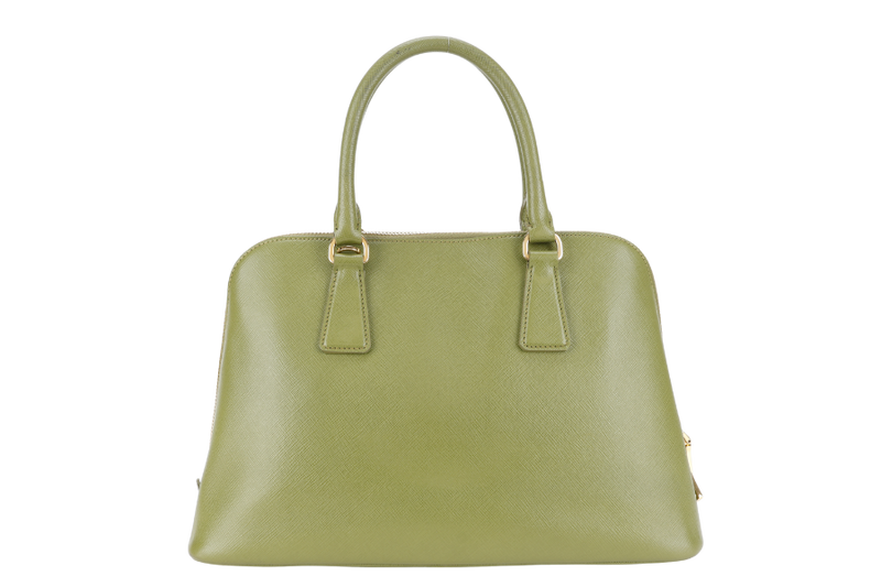 PRADA LIME GREEN SAFFIANO LUX LEATHER (BL0837) PROMENADE SATCHEL GOLD HARDWARE WITH STRAPS ,CARD AND DUST COVER