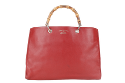 GUCCI RED LARGE BAMBOO SHOPPER LEATHER TOTE BAG GOLD HARDWARE WITH DUST COVER