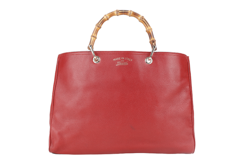 GUCCI RED LARGE BAMBOO SHOPPER LEATHER TOTE BAG GOLD HARDWARE WITH DUST COVER