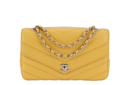 CHANEL CHEVRON FLAP (2432xxxx) MUSTARD MATTE CAVIAR SILVER HARDWARE WITH CARD AND BOX