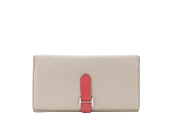 HERMES BEARN WALLET KHAKI BICOLOR CHEVRE MYSORE SILVER HARDWARE STAMP N SQUARE (YEAR 2010) NO DUST COVER