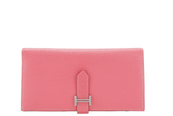 HERMES BEARN WALLET ROUGE PIMENT STAMP X (YEAR 2016) CHEVRE LEATHER SILVER HARDWARE WITH BOX NO DUST COVER