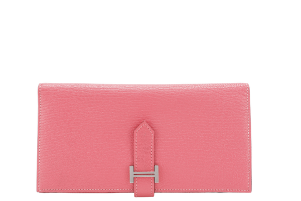 HERMES BEARN WALLET ROUGE PIMENT STAMP X (YEAR 2016) CHEVRE LEATHER SILVER HARDWARE WITH BOX NO DUST COVER