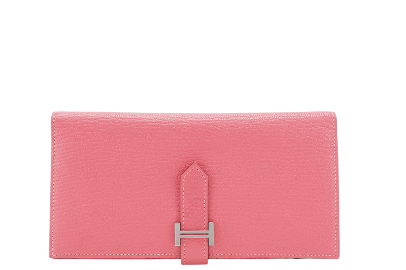 HERMES BEARN WALLET ROUGE PIMENT STAMP X (YEAR 2016) CHEVRE LEATHER SILVER HARDWARE WITH BOX NO DUST COVER